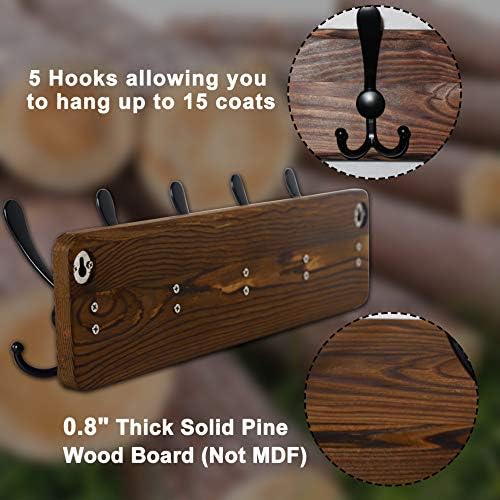 Dseap Coat Rack Wall Mounted - 24" Long 6 Tri Hooks, Heavy Duty Wooden W...