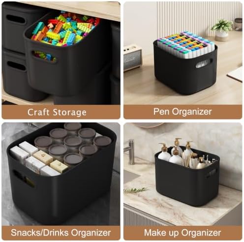 ORGIDOL 8 Pack Black Storage Bins with Lids Stackable Storage Container for O...