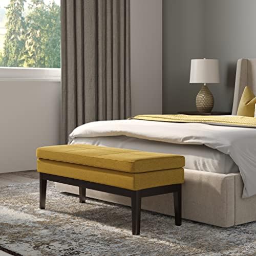 SIMPLIHOME Carlson 45" Wide Vegan Leather Rectangle Ottoman in Marigold