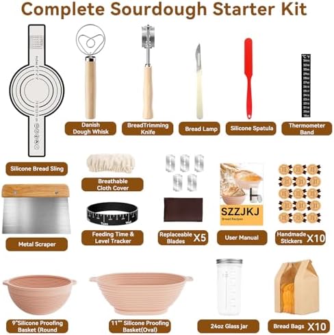 Sourdough Starter Kit, 24PCS Sourdough Bread Baking Supplies, 9"Round &a...
