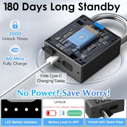 Smart Fingerprint Padlock with Code,Heavy Duty Combination Lock with Key,Blue...