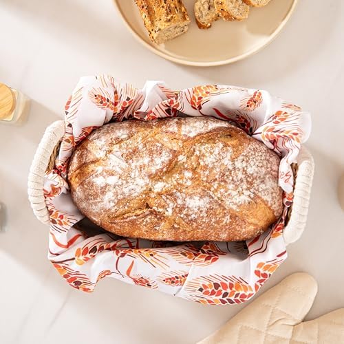 Vivi's Bread Warmer Basket with Stone and Cotton Towel for Sourdough Bakers