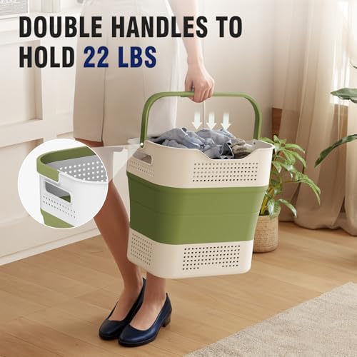 TECHMILLY Collapsible Plastic Laundry Basket Hamper with Handles, 35L Portabl...