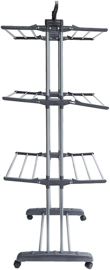 3-Tier Foldable Rolling Clothes Drying Rack with Commercial Grade Wheels Stai...