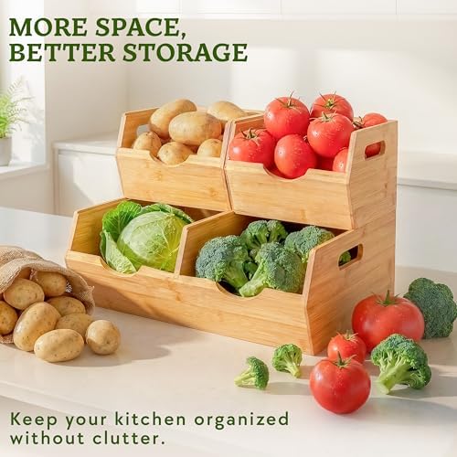 HOMESTEAD Extra Large Bamboo Pantry Storage Bins – 30% Larger, Stackable Pota...