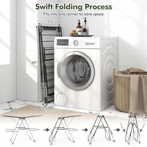 Tangkula 2-Tier Freestanding Foldable Clothes Drying Rack, No Assembly