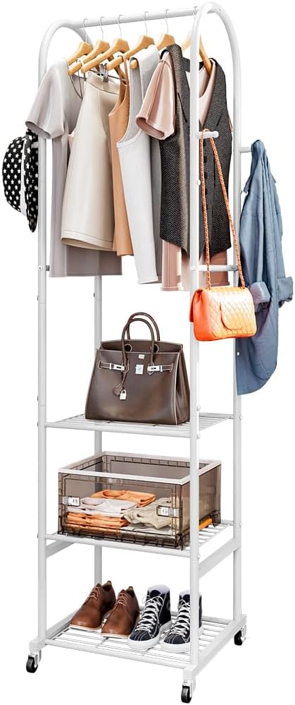 SUOERNUO Rolling Clothes Rack Clothing Rack With 3 Tier Metal Shelves