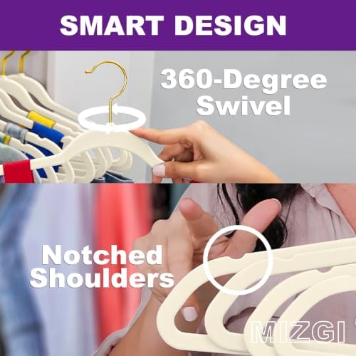 MIZGI Premium Velvet Hangers Pack 60 Pcs Heavyduty - Non Slip Slimline - Velv...