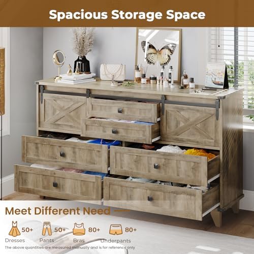 Hasuit Farmhouse 6 Drawer Dresser for Bedroom, Retro Chest of Drawers with Sl...