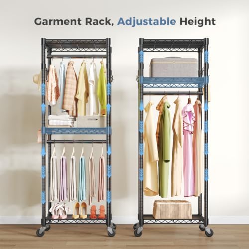 OLIXIS Rolling Clothes Rack, Heavy Duty Garment Rack, 23 IN, Metal Black