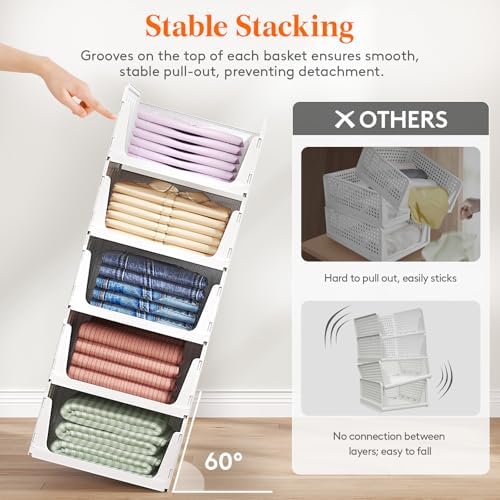 Lifewit 6 Pack Stacking Closet Organizers Shelf for Clothes 14" Depth