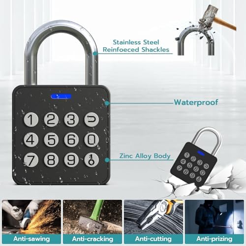 Fingerprint Gym Locker Lock with Code Keypad, Weatherproof Padlock