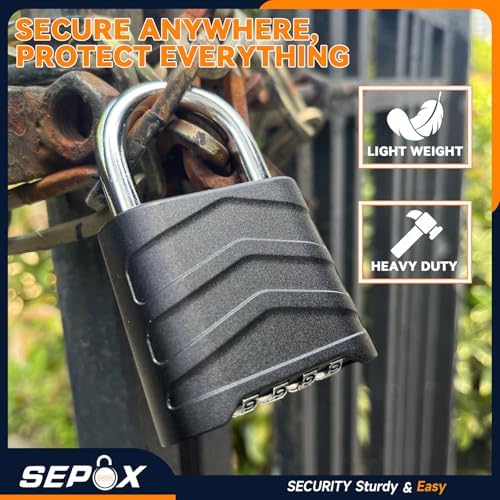 SEPOX® Large Padlock Combination Lock 2.2", 4 Big Digit Resettable, 4 Pcs