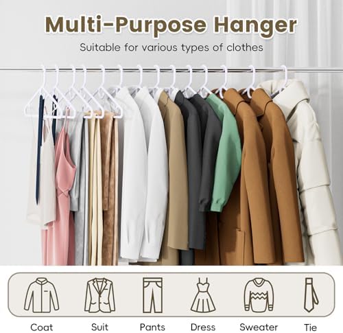 White Plastic Hangers, Heavy Duty Clothes Hangers with Center Hook