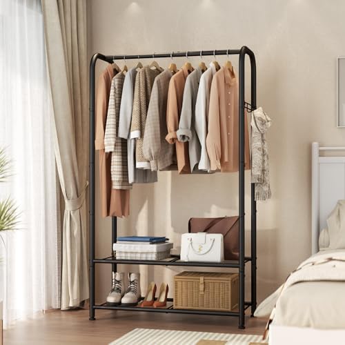 SINGAYE Wardrobe Standing Closet Clothing Rack With Shelf Hanging Clothes