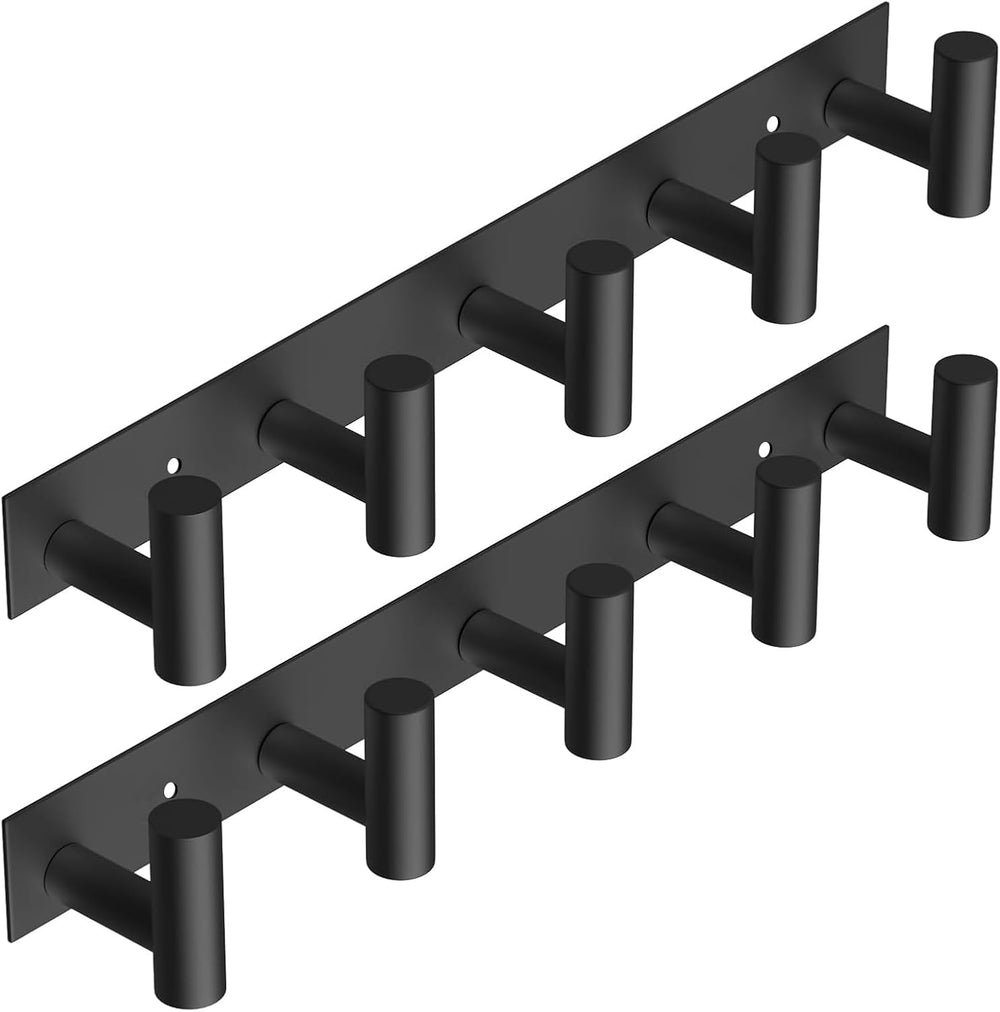 VAEHOLD Black Hat and Coat Wall Mount Rack 5 Hooks for Robes, Bags, Keys, and...
