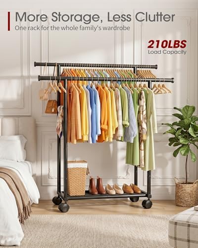 Sakugi Double Rods Clothes Rack - Metal Clothing Rack with Fixed Double Rods,...