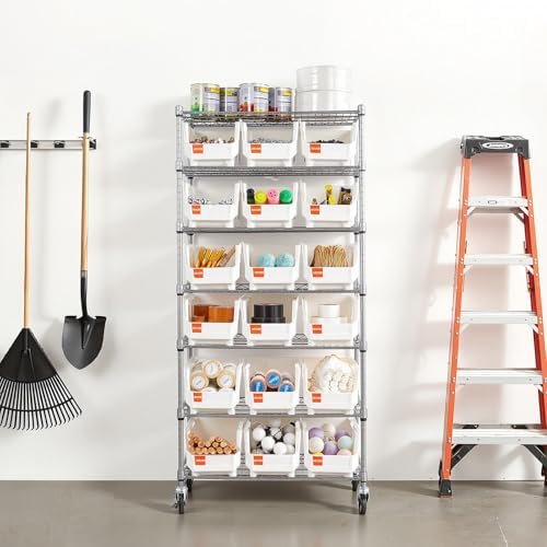 VEVOR 7-Tier Rolling Bin Storage Rack, 18 Organizer Bins, Bin Rack Storage St...