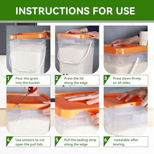 4 Pack 6.6 Gallon Square Plastic Bucket with Orange Lids, Heavy Duty Storage ...