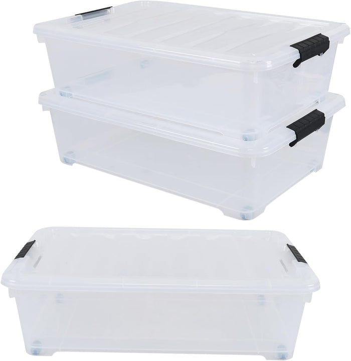 25 Quart Plastic Under Bed Storage Boxes, Wheeled UnderBed Storage Container