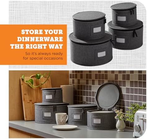 storageLAB 4-Piece China Plate Storage Set | Hard Shell Dividers | Gray