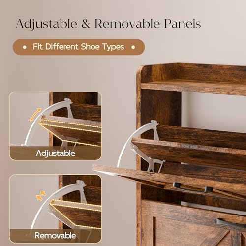 MU Shoe Storage Cabinet with 2 Flip Drawers, Freestanding Shoe Rack Cabinet w...