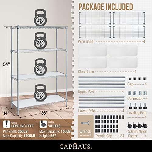 CAPHAUS NSF Adjustable Shelves Metal Wire Shelving Unit w/Liners, Kitchen Sto...