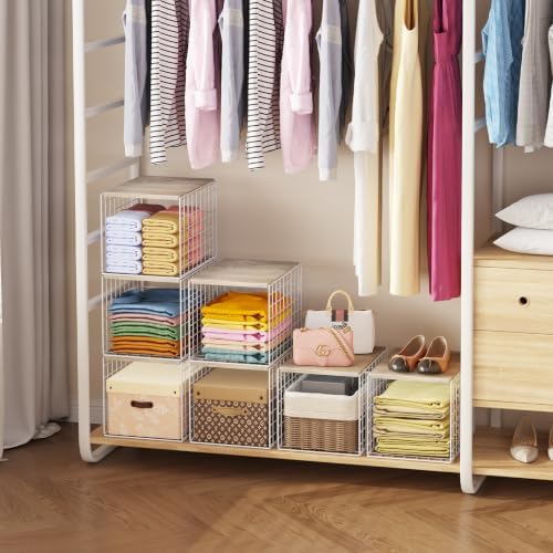 Hencawima Extra-Deep 4 Pack Closet Shelf Organizer with Wooden Top, Stackable...