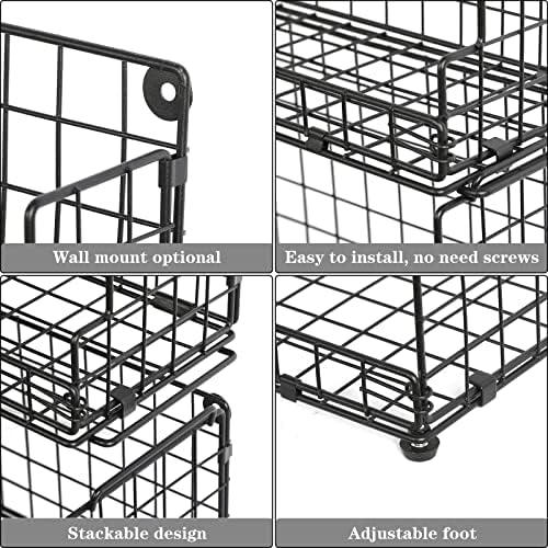 X-cosrack Stackable Wire Basket 3 Tier Countertop& Wall Mounted Metal Sto...