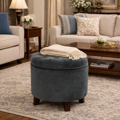 Homepop Home Decor | Upholstered Round Velvet Tufted Foot Rest Ottoman | Otto...