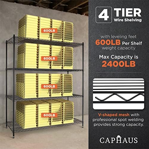 CAPHAUS 4-Tier Heavy Duty Adjustable Height Wire Shelving Unit w/Wheels &...