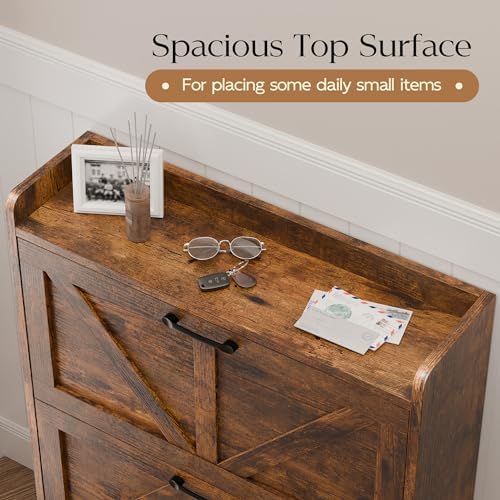 MU Shoe Storage Cabinet with 2 Flip Drawers, Freestanding Shoe Rack Cabinet w...