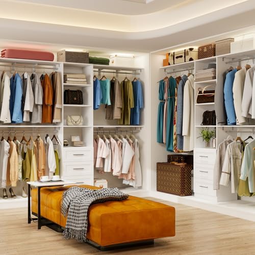 Closet System with Drawers, 5FT-8FT Closet Organizer System with Shelves &amp...