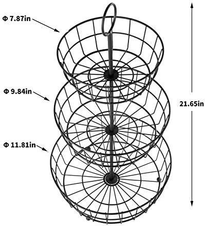HANZE 3-Tier Wire Fruit Basket Bowl, Detachable Vegetable Bread Basket Displa...