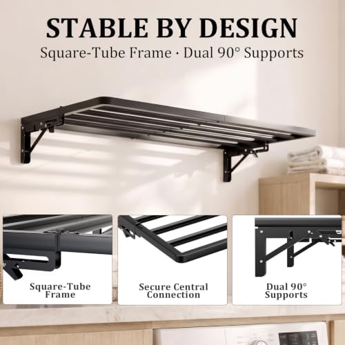 Wall Mounted Clothes Drying Rack, Foldable, 70 lbs Capacity, 30 Inch, Black