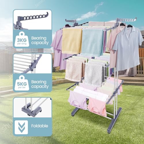 Heavy Duty Clothes Drying Rack, 4-Tier Foldable Laundry Drying Rack 70" ...