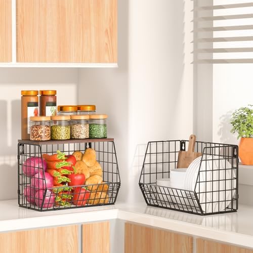 Wawocs Fruit Basket for Kitchen Counter 2 Tier Fruit Bowl, Stackable Wall Mou...