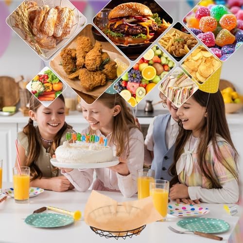 15 Pack 8 Inch Round Wire Bread Basket, Metal Fast Food Baskets with 50 Sheet...