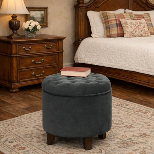 Homepop Home Decor | Upholstered Round Velvet Tufted Foot Rest Ottoman | Otto...