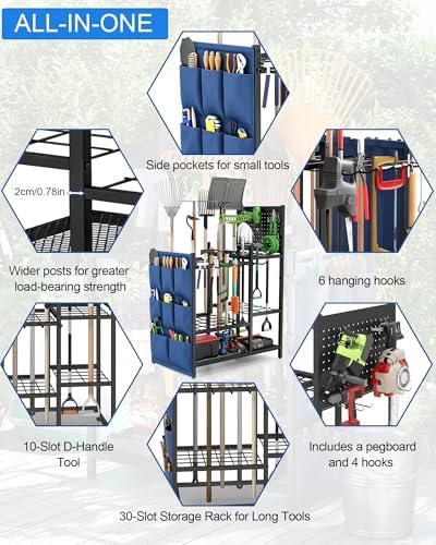 Garden Tool Organizer with Pegboard, Yard Tool Holder Standing for Garage Org...