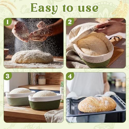 4 Pcs 10 Inch Cotton Rope Banneton Bread Proofing Basket Set Oval Banneton Ba...