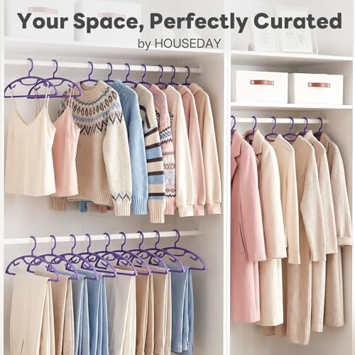 HOUSE DAY Wide Shoulder Plastic Hangers 36 Pack, Ergonomic Curved, Purple