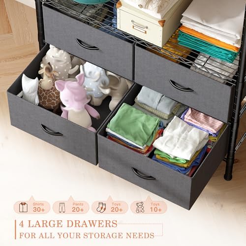 Raybee Clothes Rack, Heavy Duty Portable Closet for Bedroom,Dorm, 4 Drawers