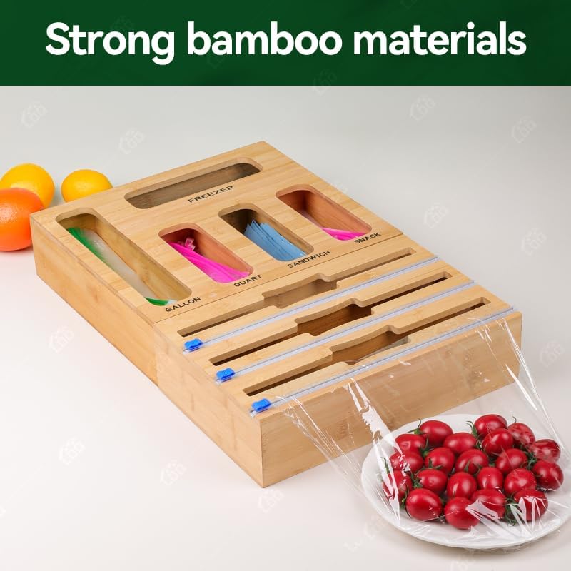 LDQ 9-in-1 Shatterproof Square Bamboo Storage Box - Aluminum Foil Dispensr wi...