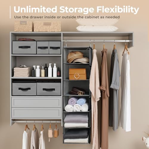 GRANNY SAYS Hanging Closet Organizer, 5 Drawers, 6 Shelves, 6 Pockets, Gray
