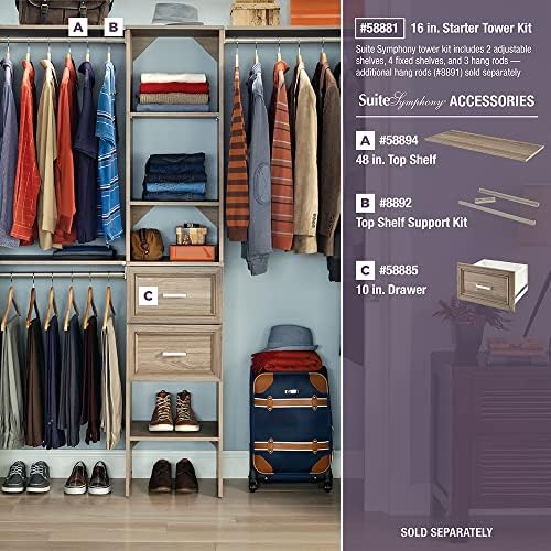 ClosetMaid SuiteSymphony Wood Closet Organizer Starter Kit with Tower and 3 H...