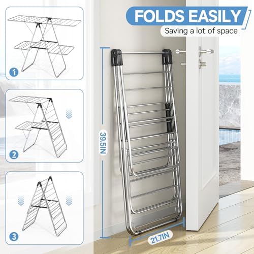 APEXCHASER Clothes Drying Rack with 4 Wings, Stainless Steel Drying Rack Clot...