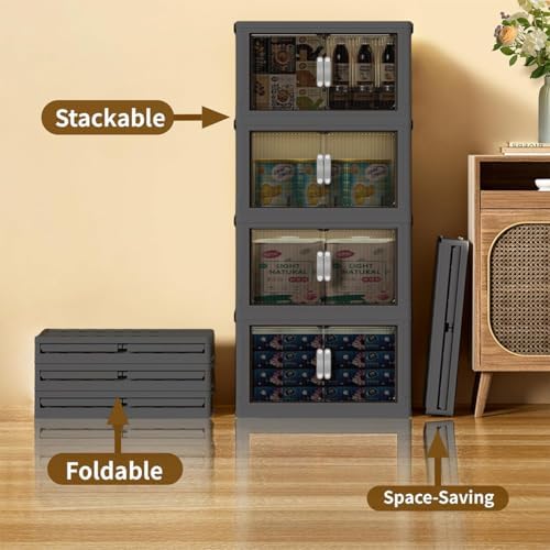Collapsible Storage Bins with Lids and Front Doors, Heavy-Duty Stackable Plas...
