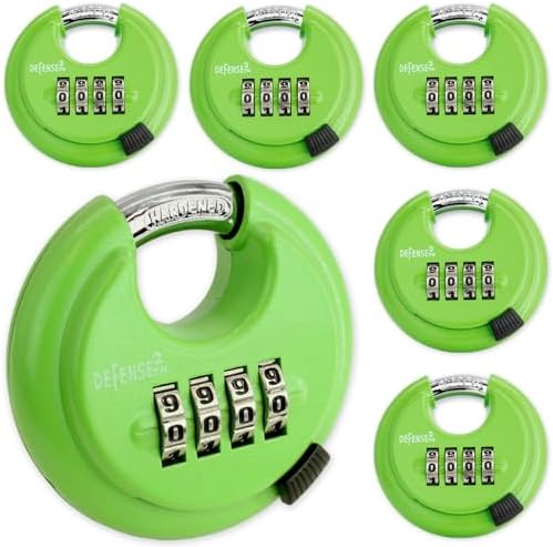Heavy Duty Green Combination Disc Lock, 6 Pack, Self Storage, Outdoor, Keyles...