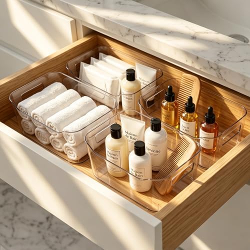 Hudgan 12 Pack Pantry Storage Bins for Kitchen Cabinet, Clear Plastic Organiz...